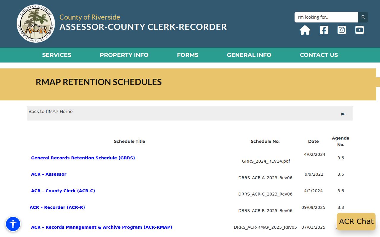 Eastvale previous residents Riverside recorder and archive retention records