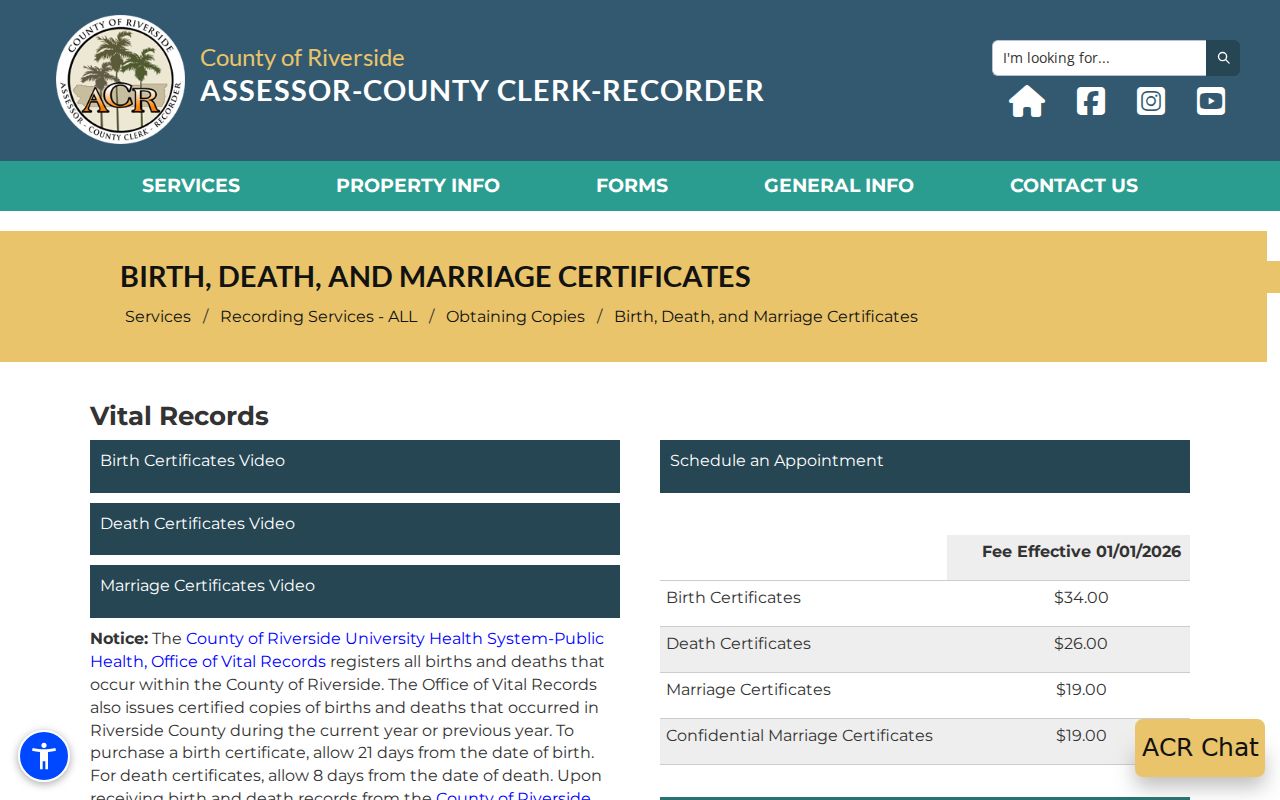 Eastvale previous residents Riverside County vital certificate records